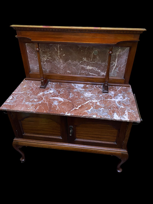 Edwardian mahogany Italian marble topped & backed wash stand